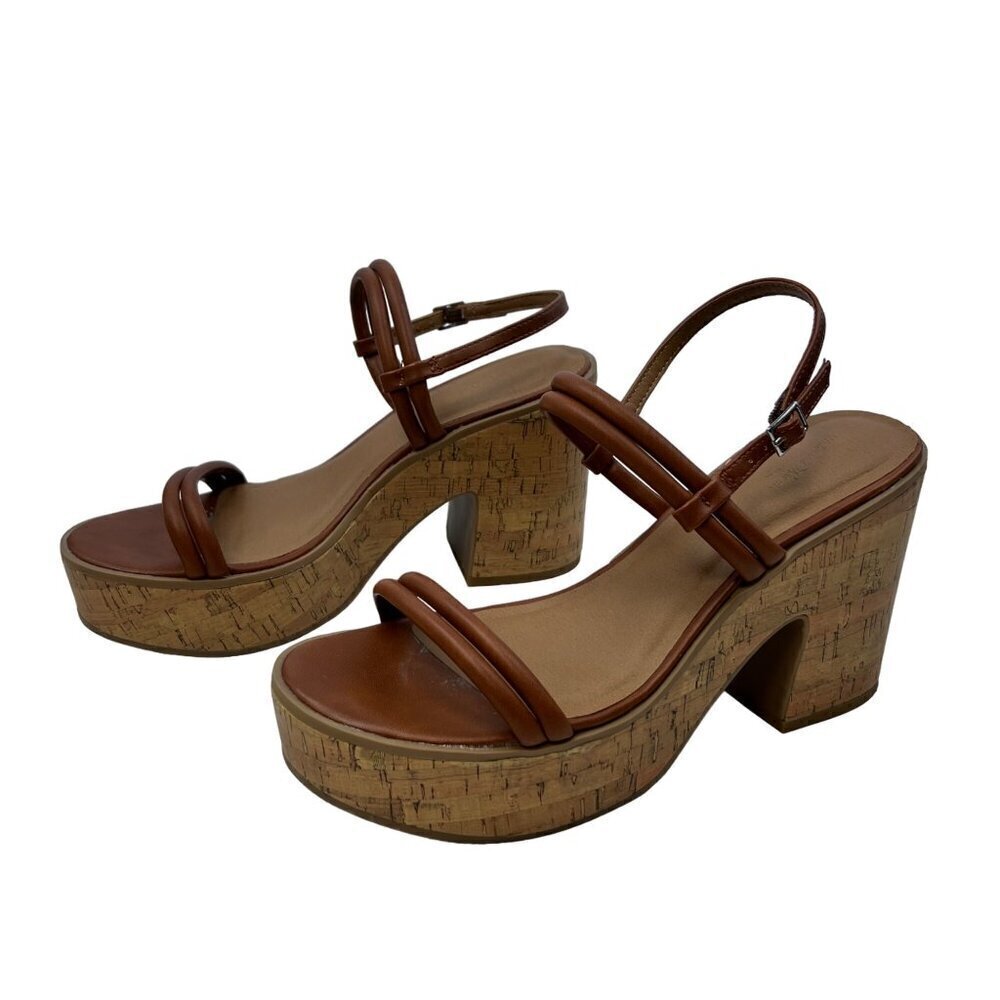 Universal Thread Cork Platform Ankle Strap Sandal Brown/Tan Women’s Size 9